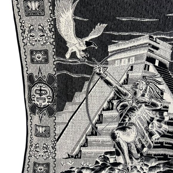 Mexican Aztec Warrior‎ Reversible Blanket Cotton Size Queen - Picture 3 of 4